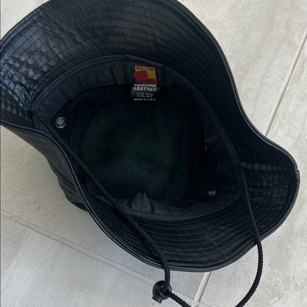 Men's Black Leather Bucket Hat - Picture 3 of 3